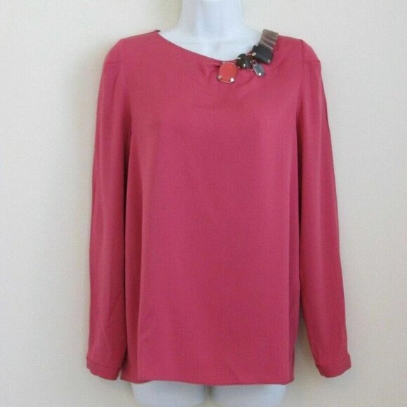 NWT PIAZZA SEMPIONE Fuchsia Silk Neck Jewelry Long Sleeve Blouse Top 44/10 - Picture 1 of 6